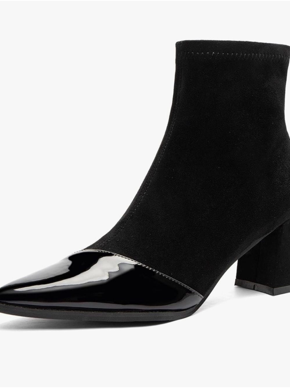 New Black Pointed Toe Block Heel Ankle Boot